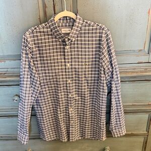 Lacoste Men's Navy and White Plaid Shirt